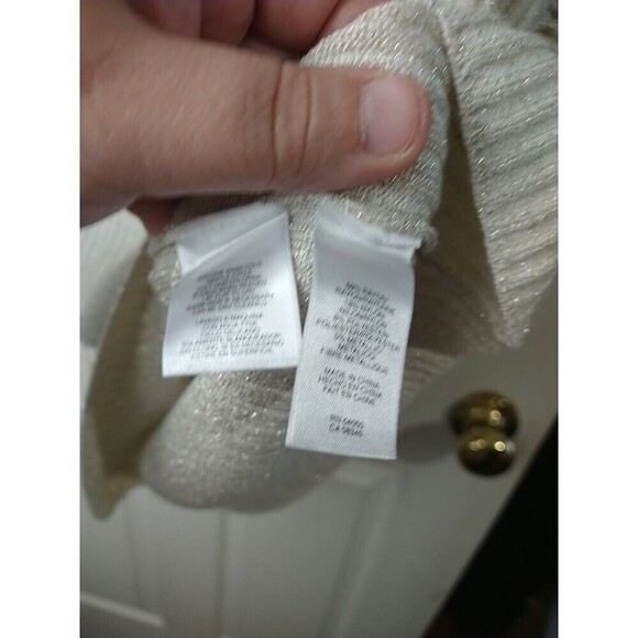 Jones New York Creme Gold Sparkle Knit Shirt Sleeve Cowl Neck Sweater. Size XL - Picture 8 of 10